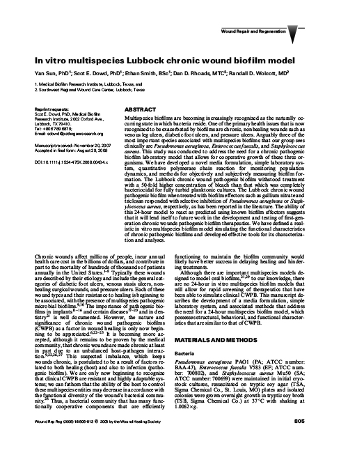 In vitro multispecies Lubbock chronic wound biofilm model - Sun