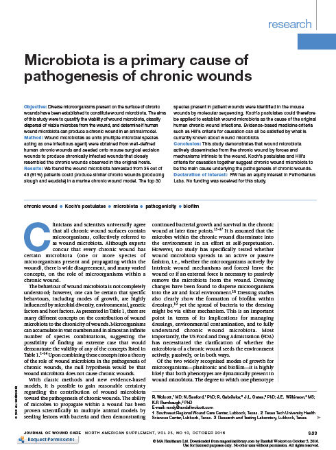 Microbiota is a primary cause of pathogenesis of chronic wounds
