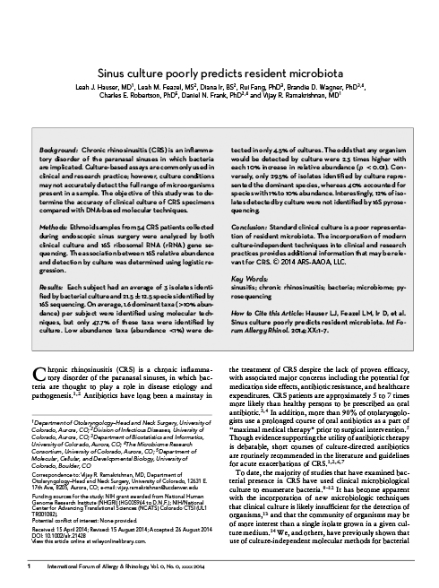 Sinus culture poorly predicts resident microbiota