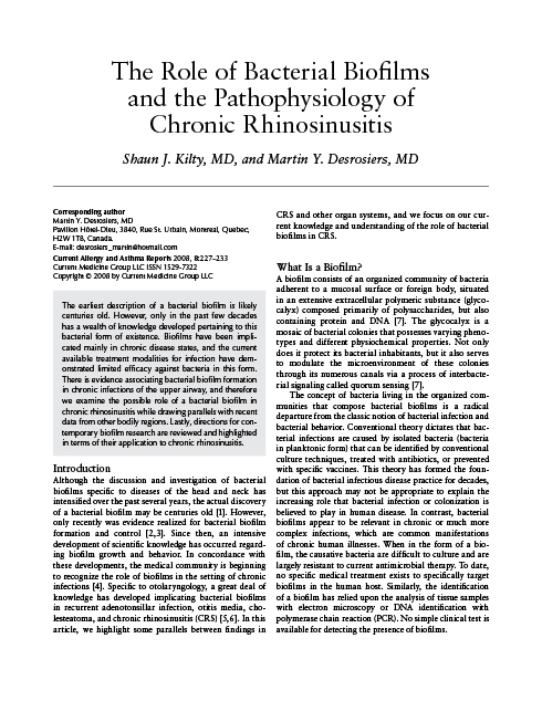 The Role of Bacterial Biofilms and the Pathophysiology of Chronic Rhinosinusitis