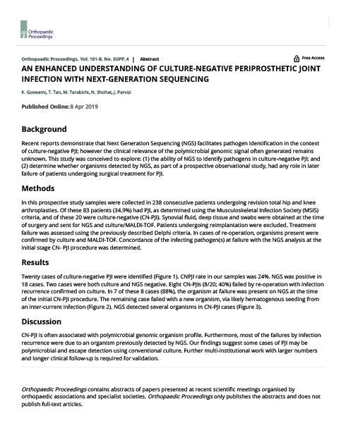 AN ENHANCED UNDERSTANDING OF CULTURE-NEGATIVE PERIPROSTHETIC JOINT INFECTION WITH NEXT-GENERATION SEQUENCING