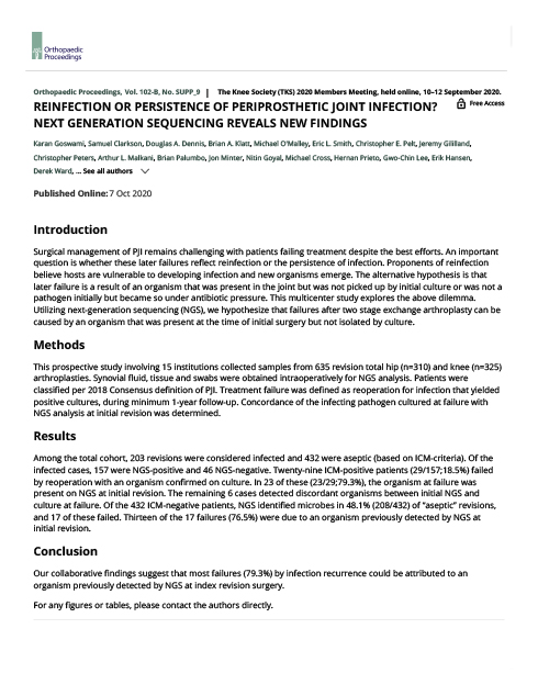 REINFECTION OR PERSISTENCE OF PERIPROSTHETIC JOINT INFECTION? NEXT GENERATION SEQUENCING REVEALS NEW FINDINGS